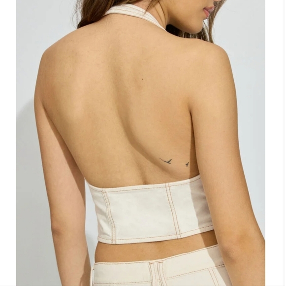 Garage Denim Halter Top Size Large Beige Buckle Front Denim Shirt NWT - Picture 4 of 16